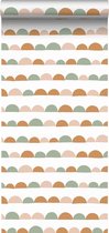 ESTAhome behang grafisch motief zacht roze, warm oranje en mintgroen - 139267 - 0.53 x 10.05 m