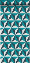 Origin behang grafisch 3D motief turquoise - 347449 - 53 cm x 10,05 m