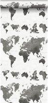 ESTAhome behang vintage wereldkaarten donkergrijs - 138973 - 0.53 x 10.05 m