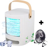 Kendom – Mobiele Mini Aircooler – Luchtkoeler – Airco – Met Water – USB – Inclusief Tafelventilator – Wit