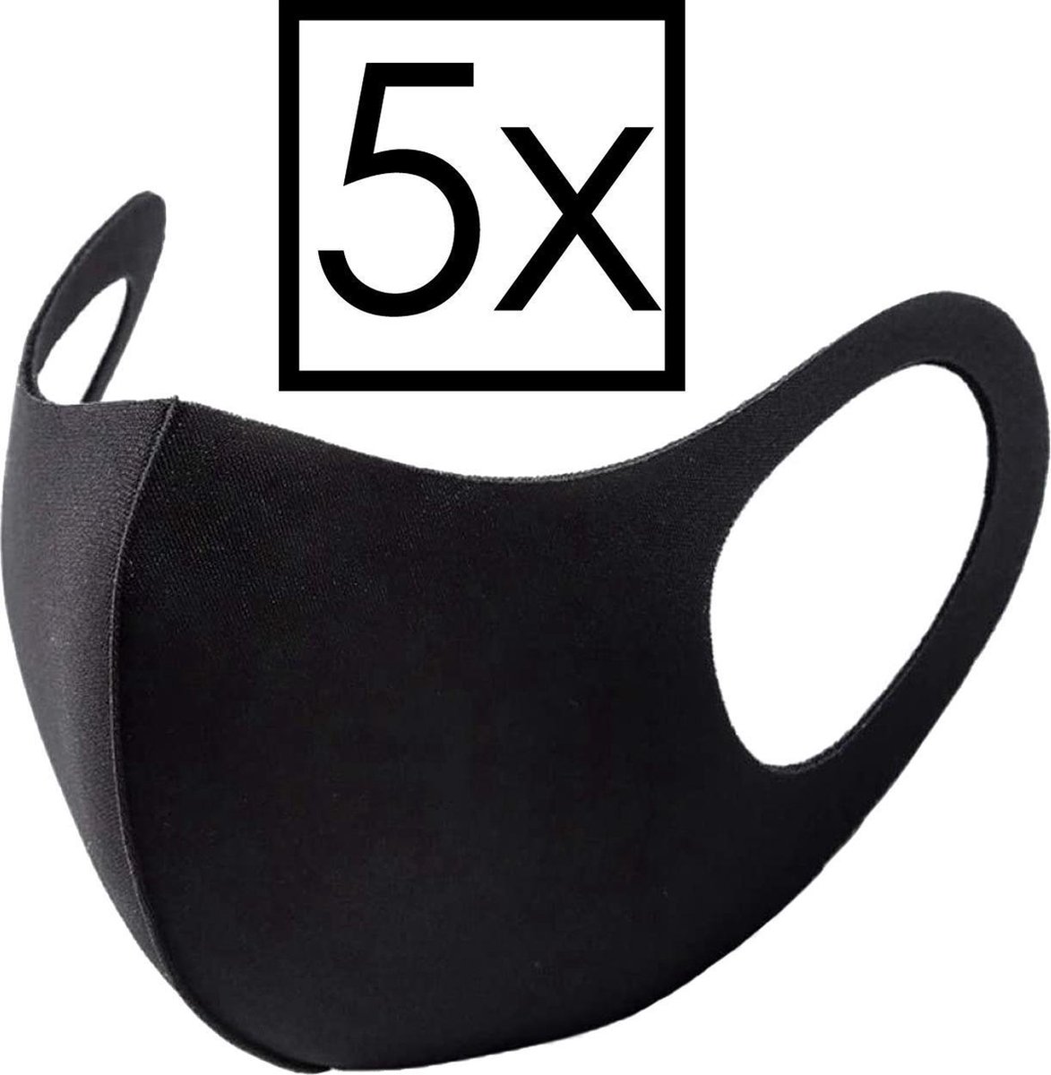 Mondkapje Wasbaar Universeel Mondmasker Wasbaar Niet Medisch Zwart - 5x