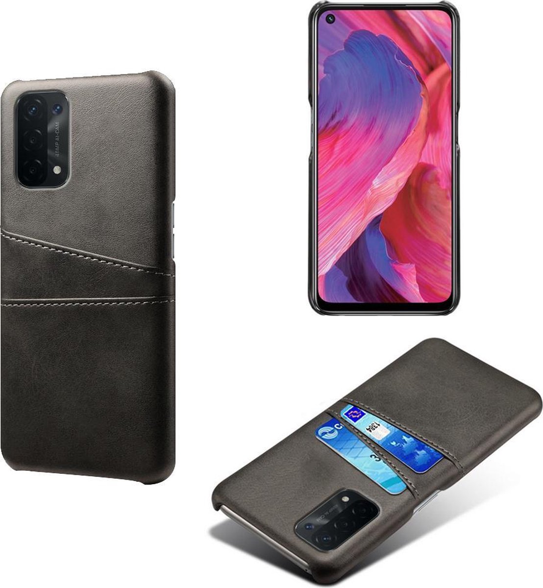 Back Cover met Opbergvakjes + PMMA Screenprotector voor OPPO A94 4G _ Zwart