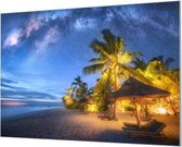 Wandpaneel Tropisch eiland bij nacht  | 120 x 80  CM | Zwart frame | Wand-beugels (27 mm)