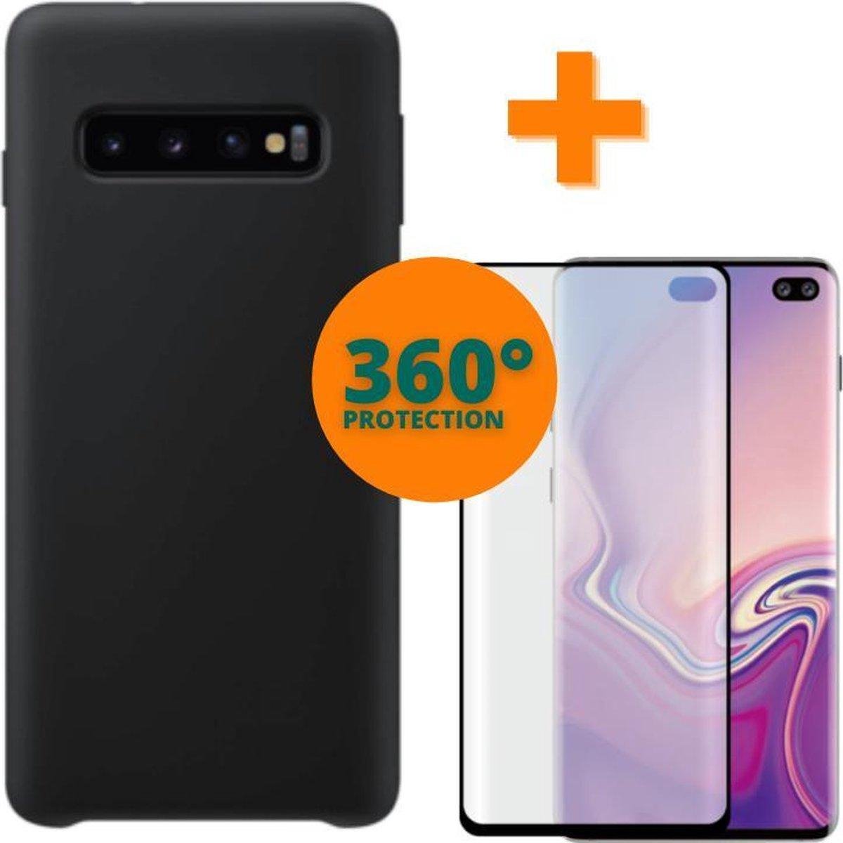 Fooniq Silicone Hoesje Zwart + Screenprotector - Geschikt Voor Samsung Galaxy S10 Plus