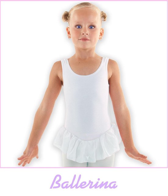 Dancer Dancewear® Ballerina jurk - Balletpakje BALLERINA met rokje in WIT voor meisjes Maat 104/110 – 6 Jaar