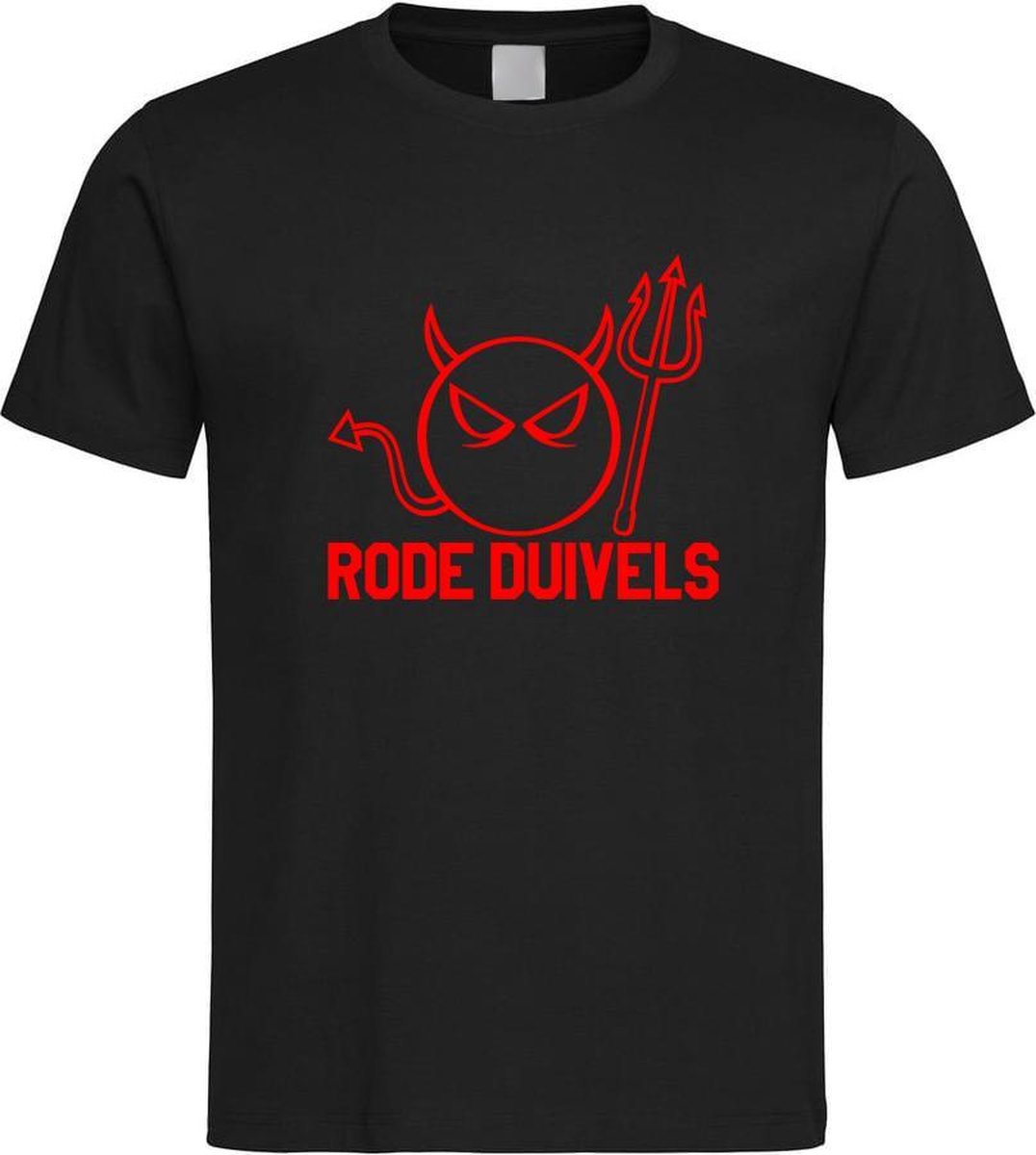 Belgie WK Voetbal T-Shirt Zwart “ Rode Duivels “ Print Rood  Maat L