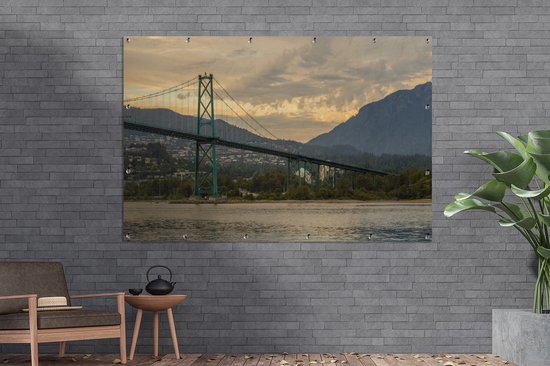 Affiche de jardin Vancouver (2) - Le Bridge Lions Gate à Vancouver pendant le coucher du soleil affiche de jardin toile en vrac 180x120 cm - Toile de jardin / Toile d'extérieur / Peintures d'extérieur (décoration de jardin) XXL / Groot format!