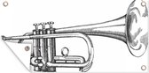 Tuinposter Zwart-wit illustratie van de zijkant van een trompet - 80x40 cm - Wanddecoratie Buiten - Tuinposter - Tuindoek - Schuttingposter - Tuinschilderij
