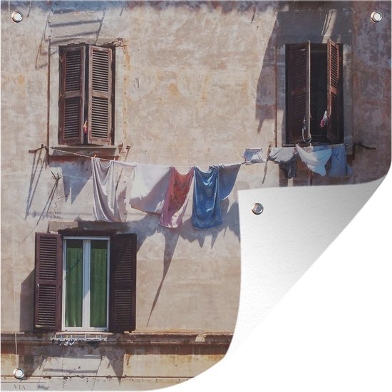 Tuindoek Waslijn met kleding in Rome in Italië - 100x100 cm