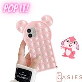 Casies Bunny Pop It telefoonhoesje - Geschikt voor Apple iPhone 12 mini Pop It - Fidget Toy - Pink case konijn - Gezien op TikTok - Soft case hoesje - Fidget Toys - Roze