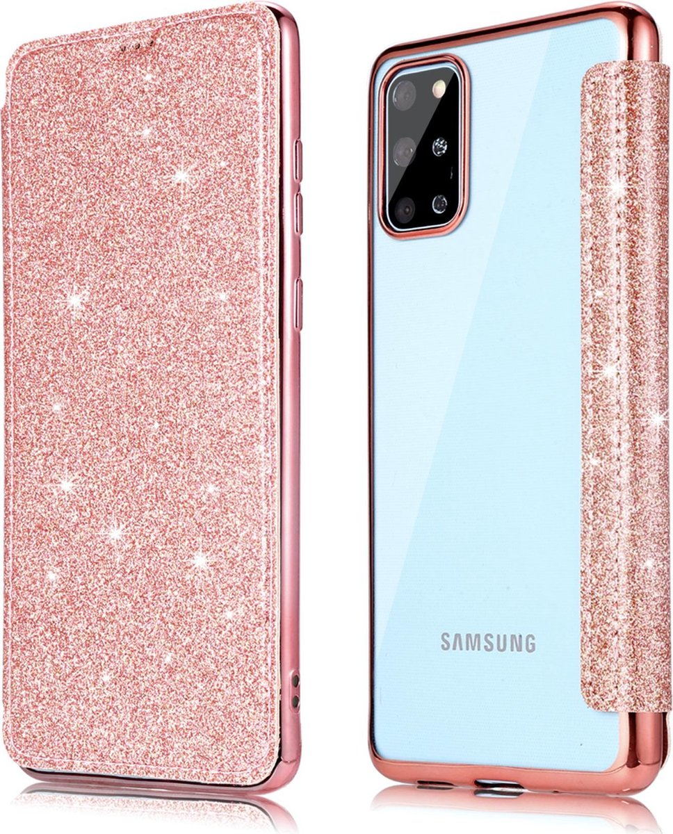 Geschikt voor Samsung Galaxy S20 Flip hoesje - Roze - Folio Glitter
