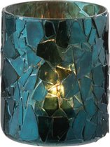 J-Line Theelichthouder Glitter Glas Blauw Set van 6 stuks