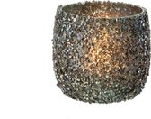 J-Line Theelichthouder Glitter Glas Donkergroen Set van 6 stuks