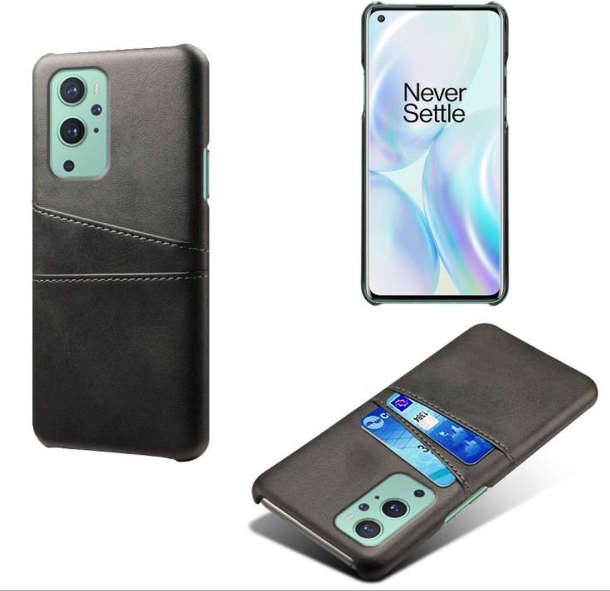 Back Cover met Opbergvakjes + PMMA Screenprotector voor OnePlus 9 _ Zwart