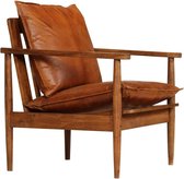 Medina Fauteuil echt leer met acaciahout bruin