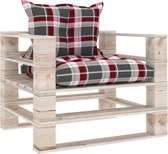 Medina Tuinbank met rood geruite kussens pallet grenenhout