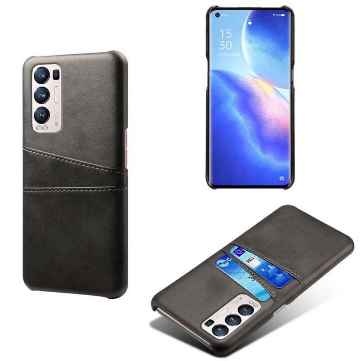 Back Cover met Opbergvakjes + PMMA Screenprotector voor OPPO Find X3 Neo _ Zwart