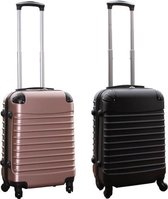Travelerz kofferset 2 delige ABS handbagage koffers - met cijferslot - 39 liter - zwart - rose goud