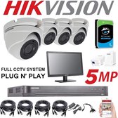 Système de sécurité CCTV 4 canaux Hikvision 5 MP 4 caméras HIKVISION résolution 4K DS-7204HUHI/K1 DVR + Disque Dur de 1 to (kit Complet + 4 caméras + 1 To + ECRAN HIKVISION 22'')