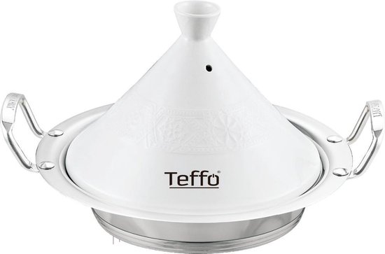 Teffo Tajine Pan / Tagine Ø 30 cm - Modèle Profond - Convient à toutes les plaques de cuisson, y compris à induction - Wit / Argent