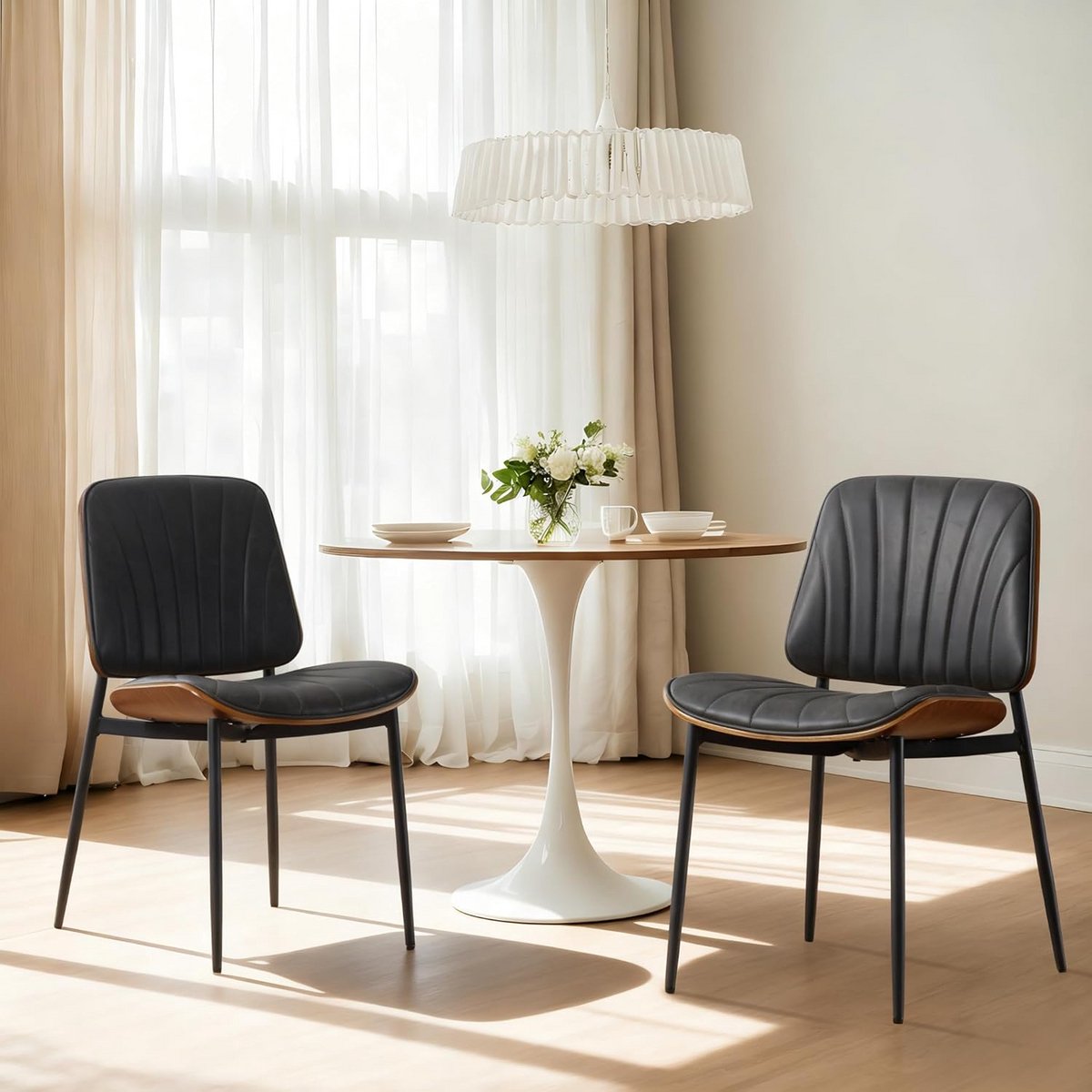 Set van 2 Eetkamerstoelen PU Leer Armleuning Hoekstoel Grijs Woonkamer Keuken