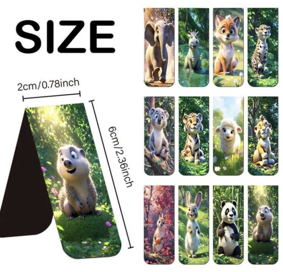 12x Marque-pages Magnétiques avec Adorables Animaux de la Forêt – Marqueurs de Page à Aimant Puissant pour Enfants, École & Cadeau – Ensemble de Signets Colorés