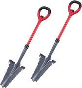 2 stuks Ergonomische tuinschep met wortelsnijder Ultrascherpe tanden van staal Rood Veelzijdig tuingereedschap