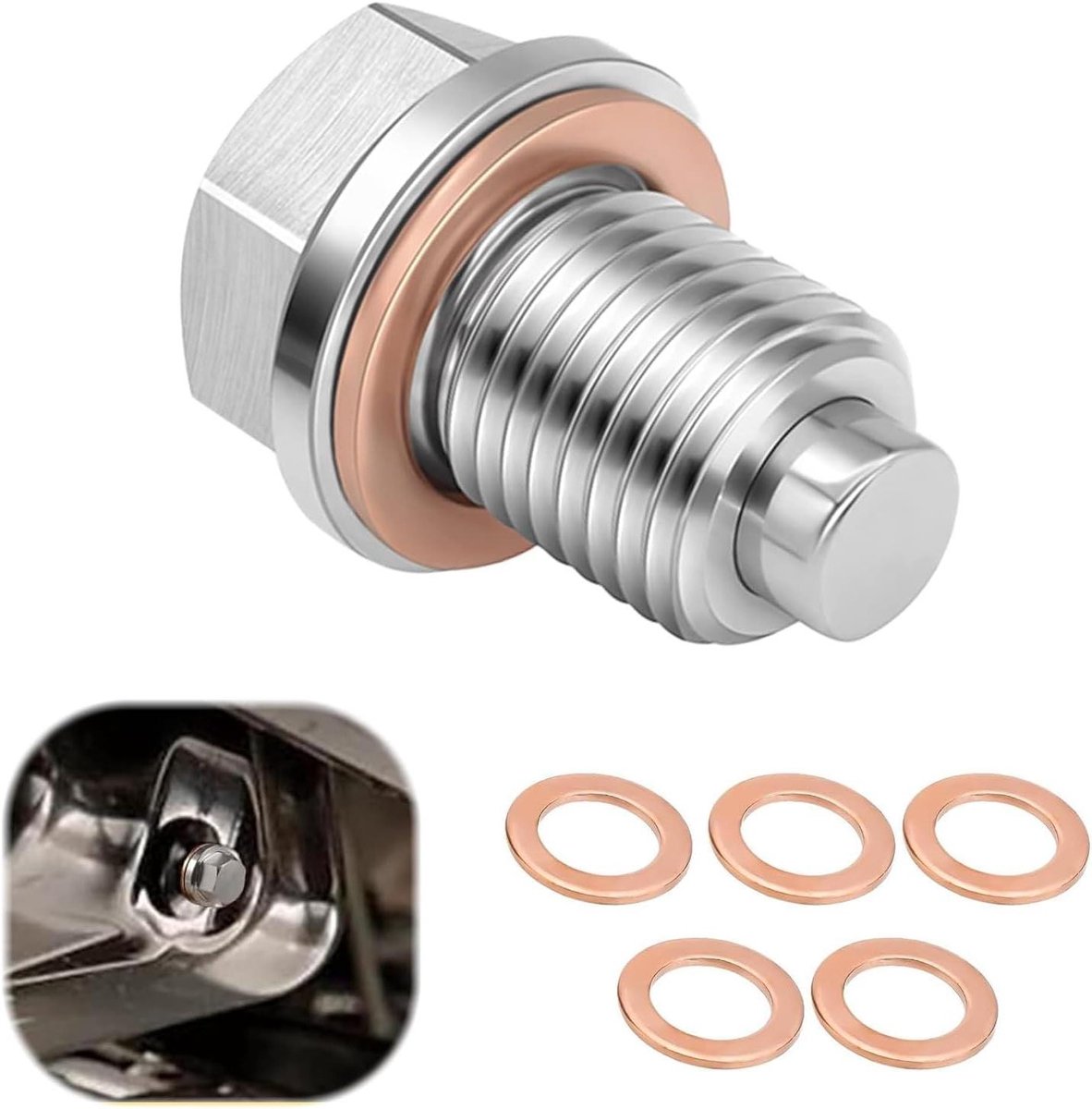 M14 x 1,5 Magnetische Aftapplug voor Olie - Set van 5 afdichtingen - Auto, Boot, Motorfiets.