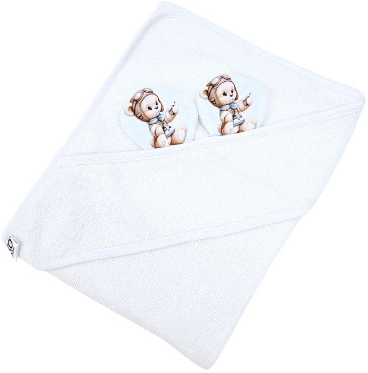 Bamboo bath cover PILOT BEAR/WHITE