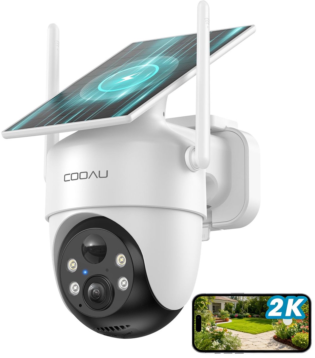 COOAU Security Solo Camera C5 - Beveiligingscamera Draadloos Buiten - 2K HD-resolutie - 355° Pan & 120° Tilt - AI Auto Lock en Tracking - Zonne-energie - Geen Abonnementskosten - Draadloze Beveiligingscamera