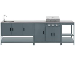 sweeek - 3 buitenkeukenmodules met gasbarbecue gootsteen en opbergruimte staal - naxos