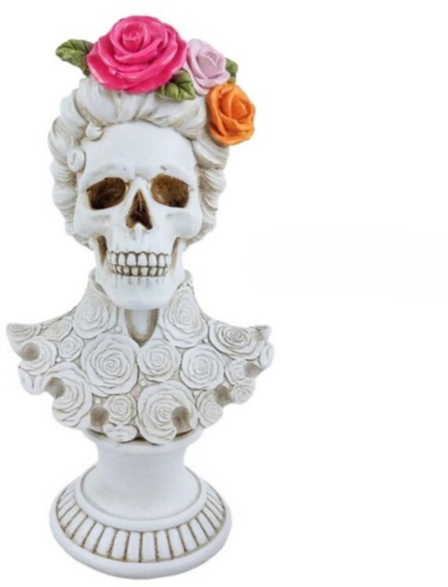 Witte Schedel met Bloemen - Dia de los Muertos Skull 26.5cm.