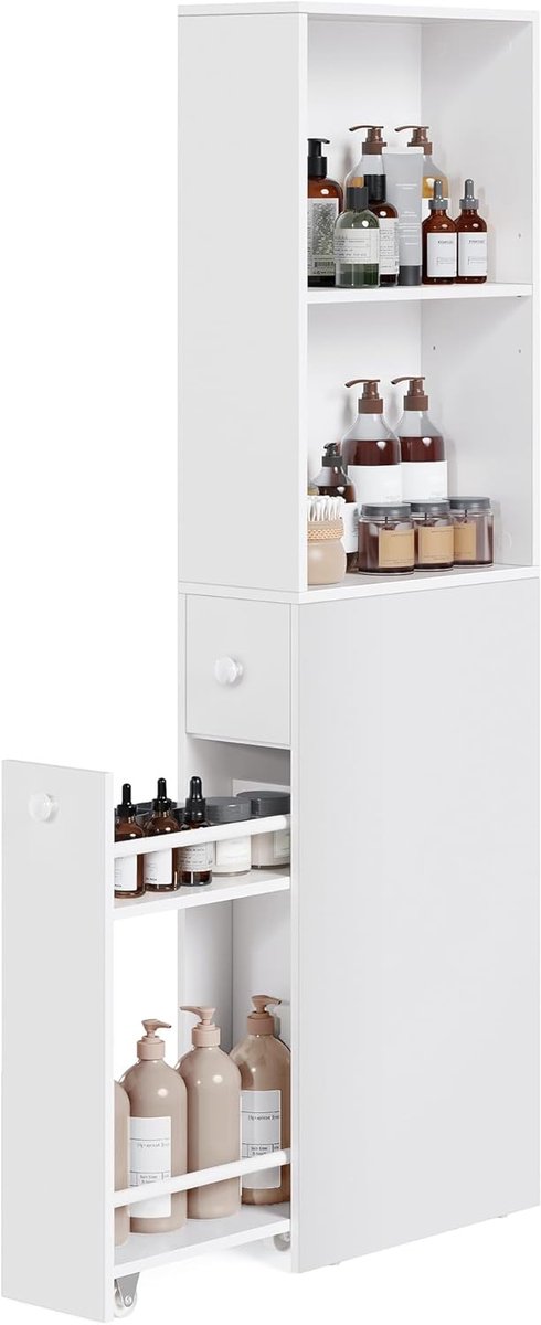 Hoppa! Badkamerkast - Klassiek Wit - Spaanplaat - 40 x 18 x 134 cm (B x D x H)