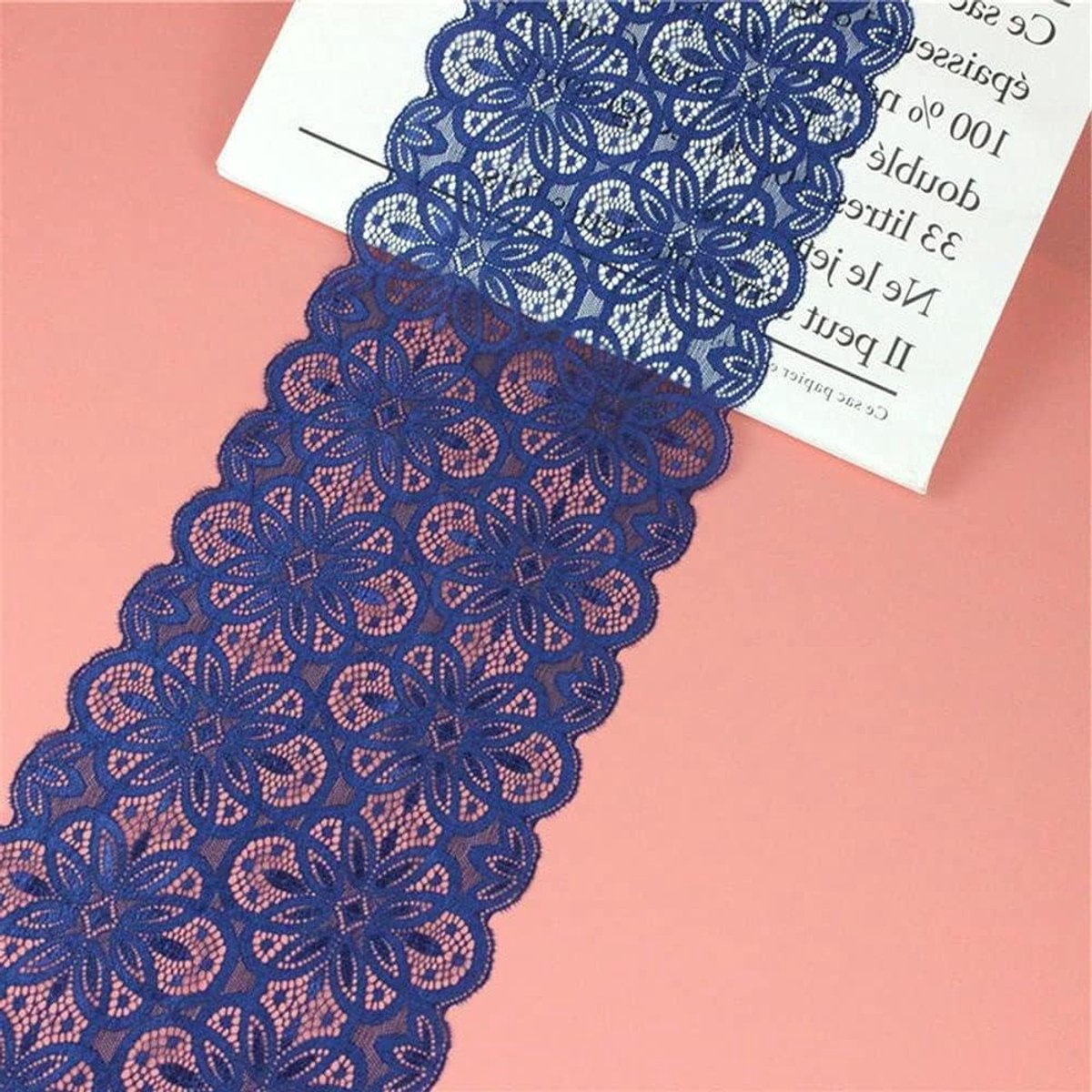 Elastisch kantlint 18 cm x 2 m voor decoratie van kleding en bruiloften in marineblauw