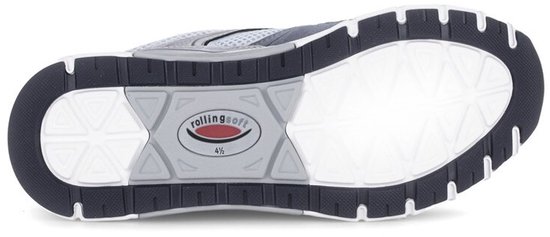 Zool van een lichte blauwe Gabor Rollingsoft sneaker met donkerblauwe rand en logo.
