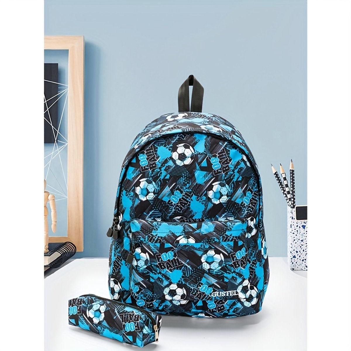Voetbal Thema Rugzak | Kinderen | Goal rugzak | Rugtas en etui met mooie 3D geprinte details | 2-delige set jongens schooltassen | grote schooltas | 20 liter