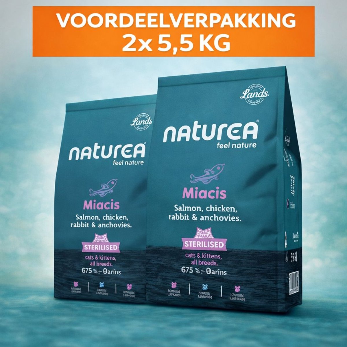 Naturea Grainfree Cat Lands Miacis Salmon Chicken Rabbit Anchovies 2x 5,5 kg Voordeelverpakking - Kat