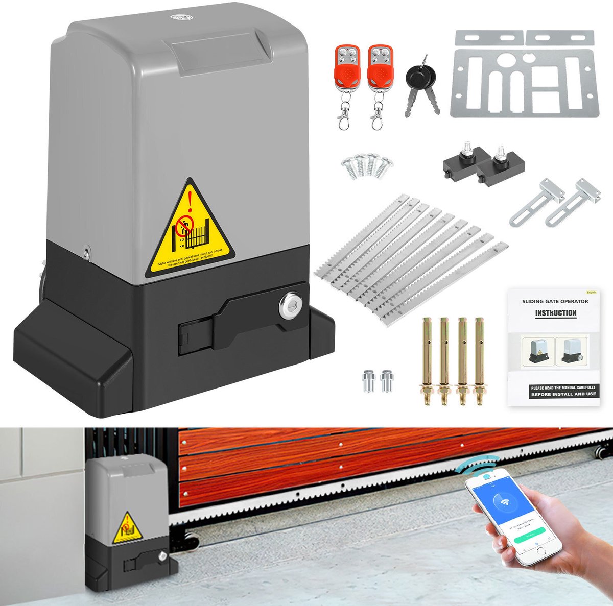 370W Poortopener Schuifpoort - Elektrische Automatische Poortopener - met Bluetooth APP-fu