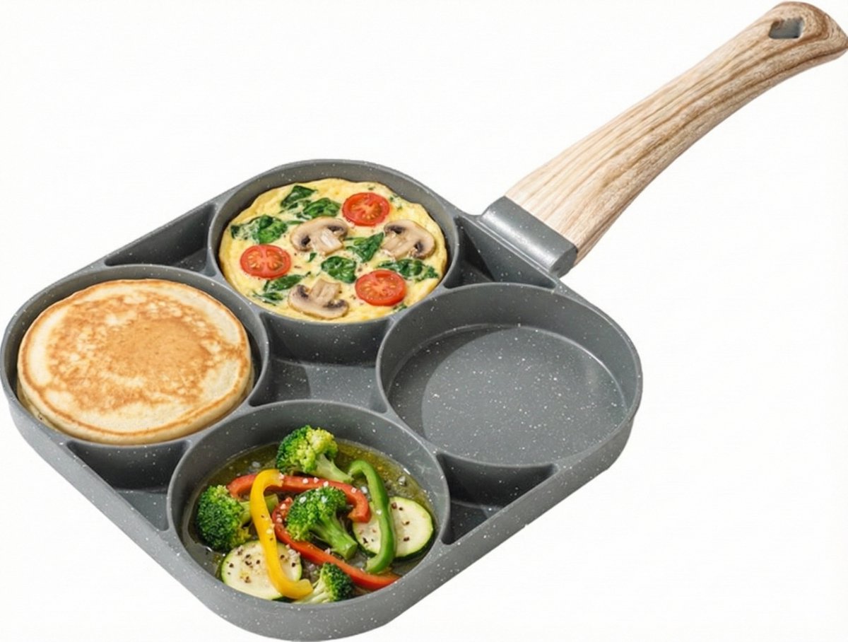Bol.com YUGN Hot Cake Pan 18CM - Pannenkoekenpan - Aluminiumlegering - Hout - Omeletpan - Poffertjes - Eierpan - Hotcakes - Omel... aanbieding