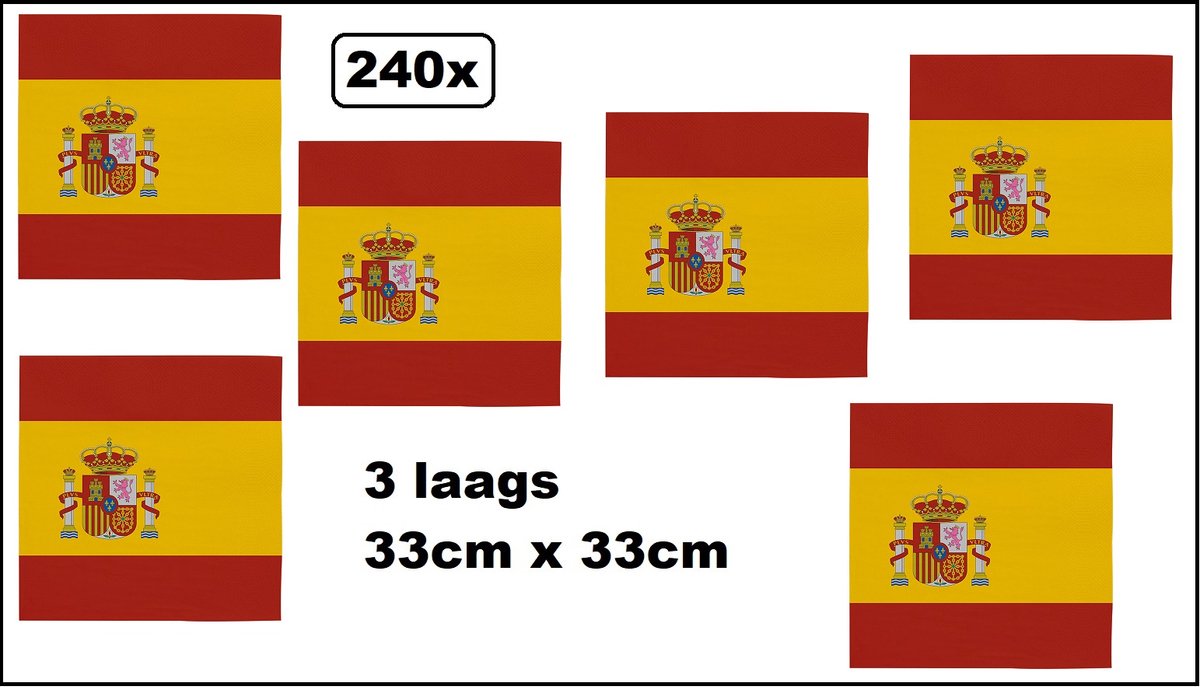 240x Servetten Spanje 33cm x 33cm - 3 laags - Servet diner eten knoeien restaurant Spain WK 2026 BBQ thema feest verjaardag feest