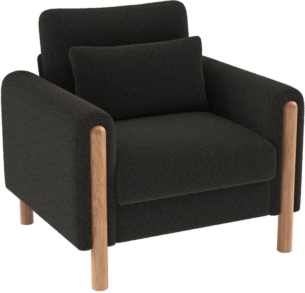 Merax Teddy Bouclé Fauteuil Met Dikke Kussens – Comfortabele Loungestoel Met Armleuningen – Massief Houten Frame En Poten – Antislip Vloerbescherming – Donkergrijs