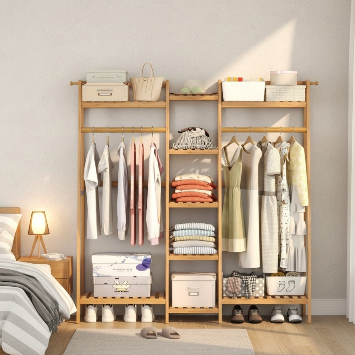 Grote Bamboo Kledingrek met Grote Capaciteit | 130cm(B)x40cm(D)x140cm(H)