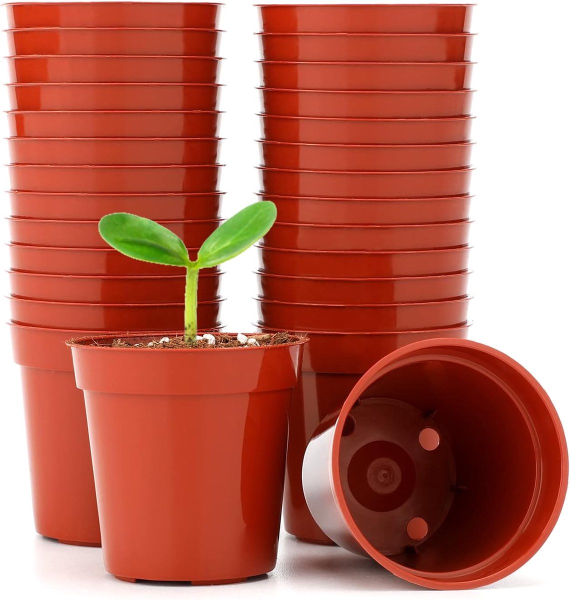 Famanu – 50 stuks mini plastic plantenpotten 5,4 cm - kleine bloempotten ronde zaad kwekerij potten voor zaden zaailingen groenten kruiden - terracotta kleur