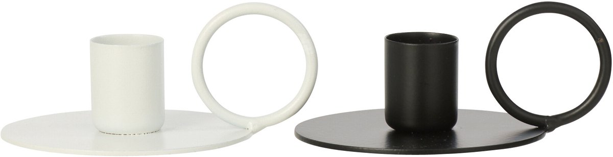 J-Line kandelaar - ijzer - zwart/wit - small - set van 2