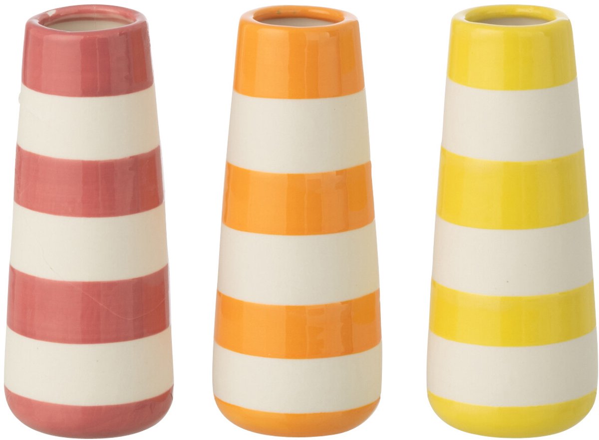 J-Line decoratie Vaas Gestreept Porselein - polyresin - small - doos van 3