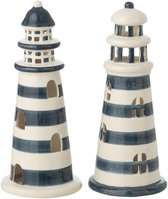 J-Line Phare Ligné - porcelaine - blanc/bleu - large - 2 pièces - Lampes LED