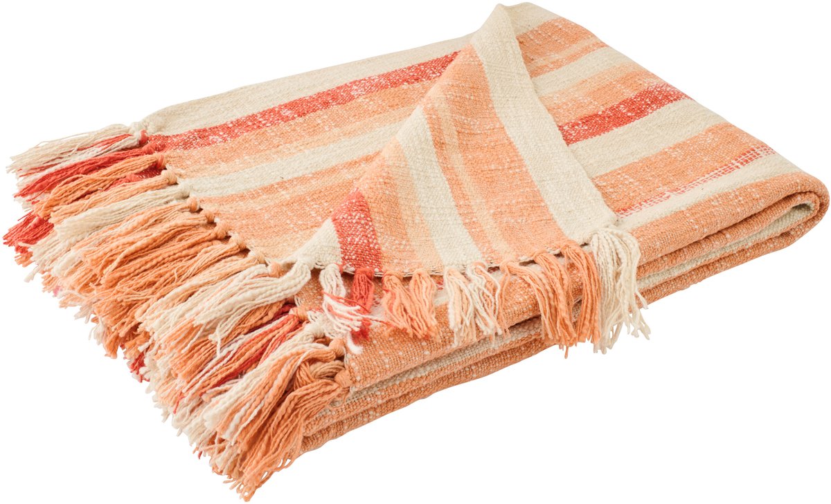 J-Line plaid Gestreept - katoen - ecru/donkeroranje Beige