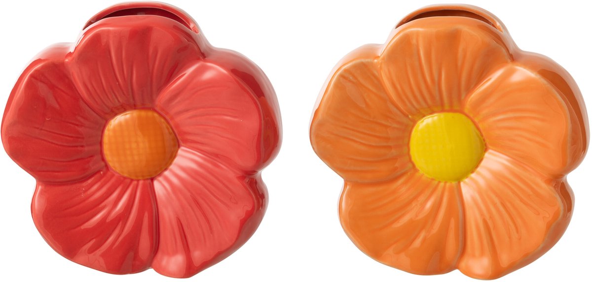 J-Line vaas Bloem - porselein - rood/oranje - small - set van 2