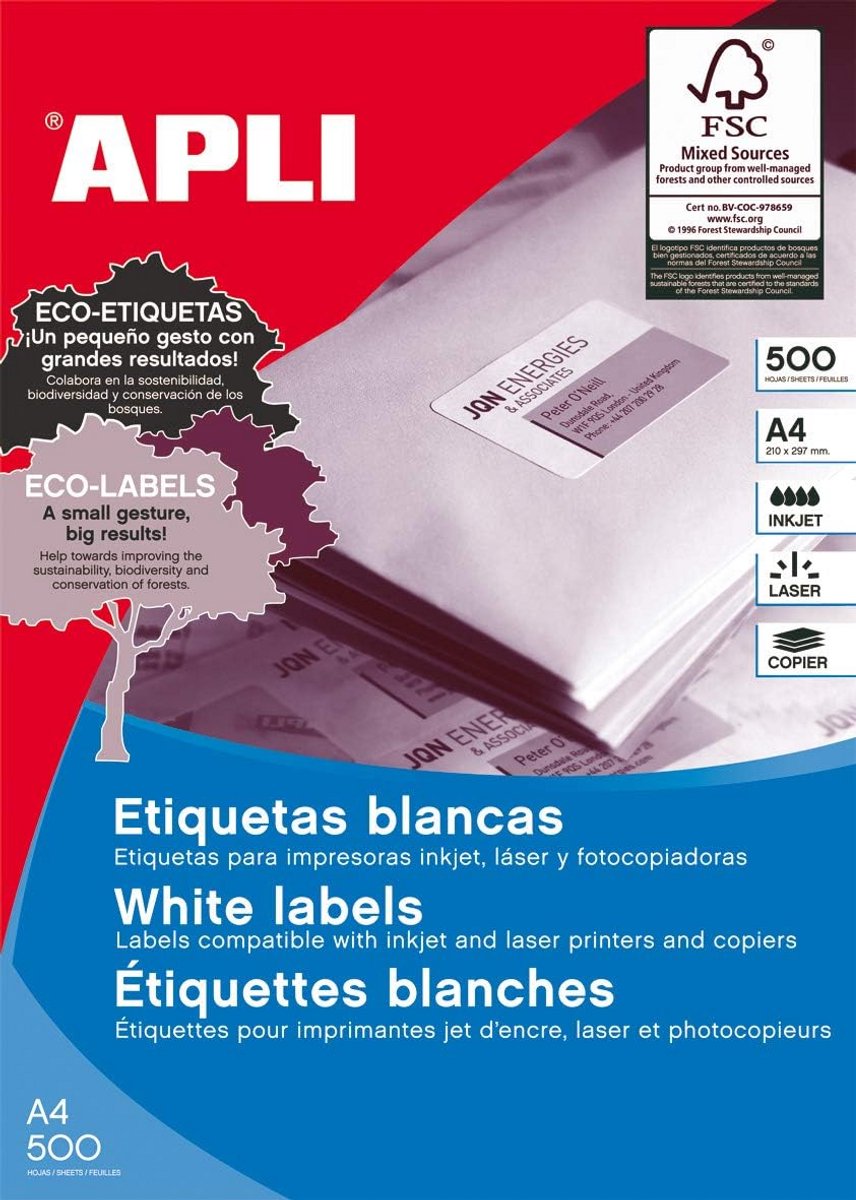 Permanente Witte Etiketten 99,1 x 34,0 mm - 500 Vellen