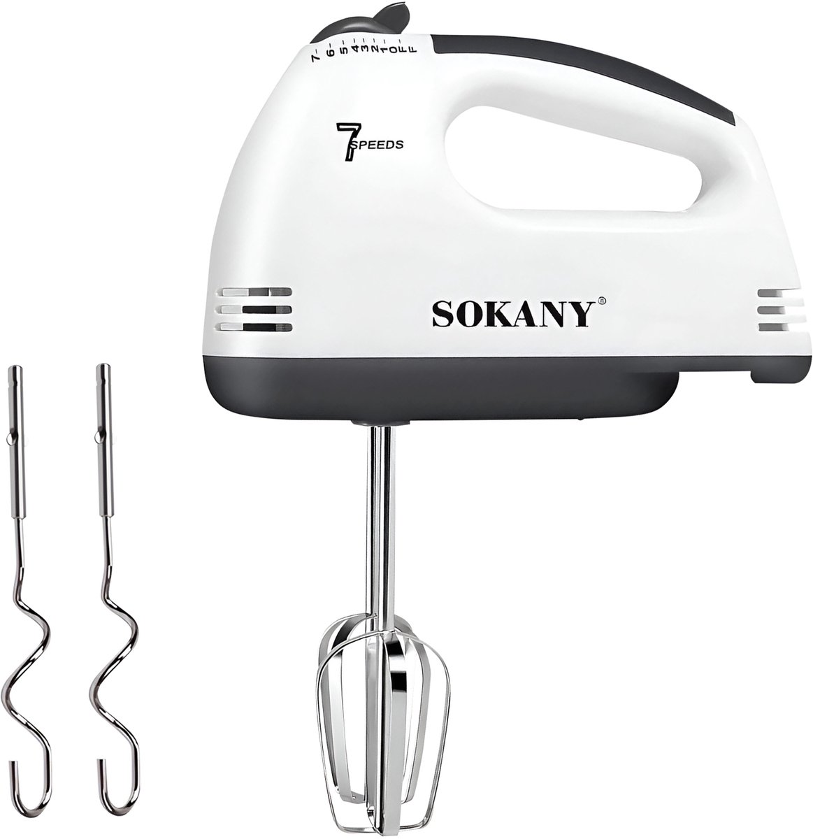 Sokany, Elektrische Garde 180W met 7 Snelheden en RVS Kloppers, Zwart / Wit